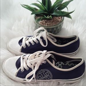 Tory Burch White Blue Logo Sneakers Size 7